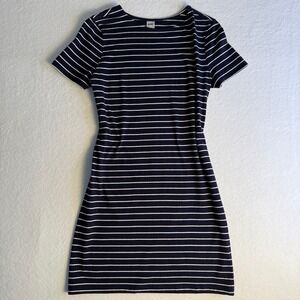 Striped Cotton Dress Navy White T Shirt Short Sleeve Bateau Neck Size XS Minimal